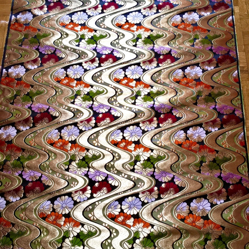 Vintage 1970’s Japanese Brocade Fabric for an Obi Sash w Metallic Thread